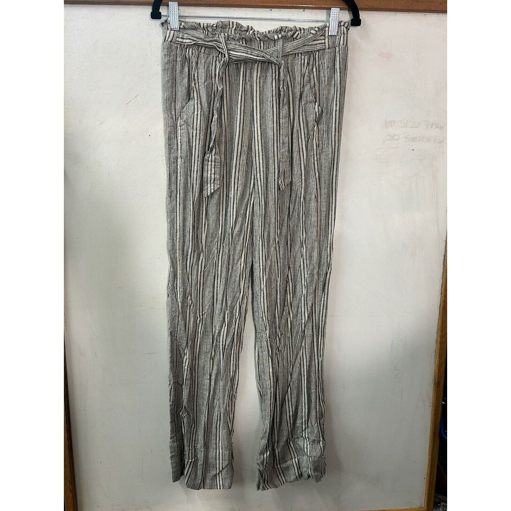 So‎ Brand Linen Blend Pants Size M Gray Wide Leg Stretch Pull On Pockets Tie